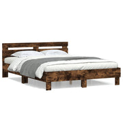 Bedframe 140x200 cm bewerkt hout gerookt eiken