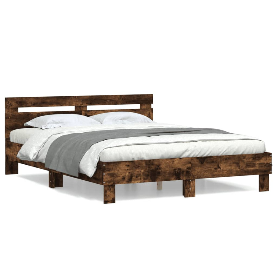 Bedframe Met Hoofdeinde Bewerkt Hout 140 x 200 cm Gerookt eiken