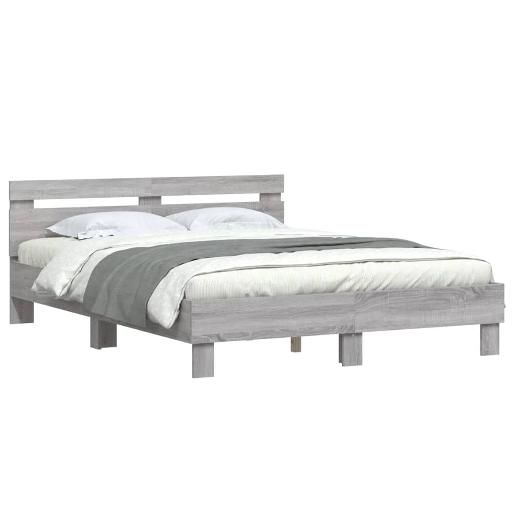 Bedframe Met Hoofdeinde Bewerkt Hout Grijs sonoma 140 x 200 cm