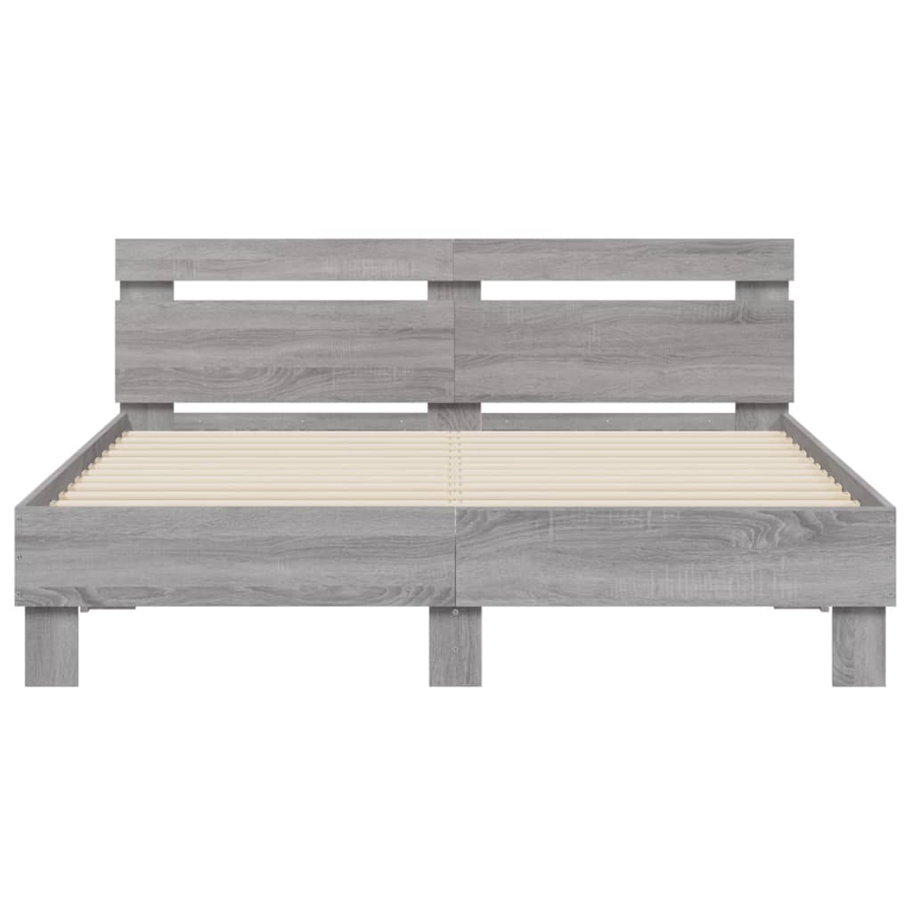 Bedframe Met Hoofdeinde Bewerkt Hout Grijs sonoma 140 x 200 cm
