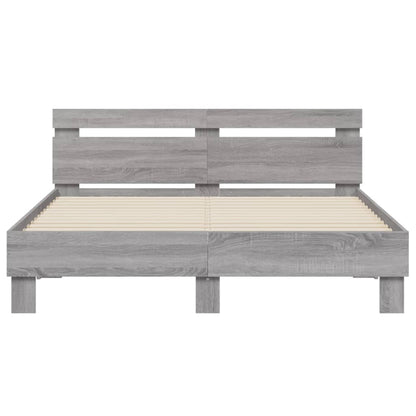 Bedframe Met Hoofdeinde Bewerkt Hout Grijs sonoma 140 x 200 cm