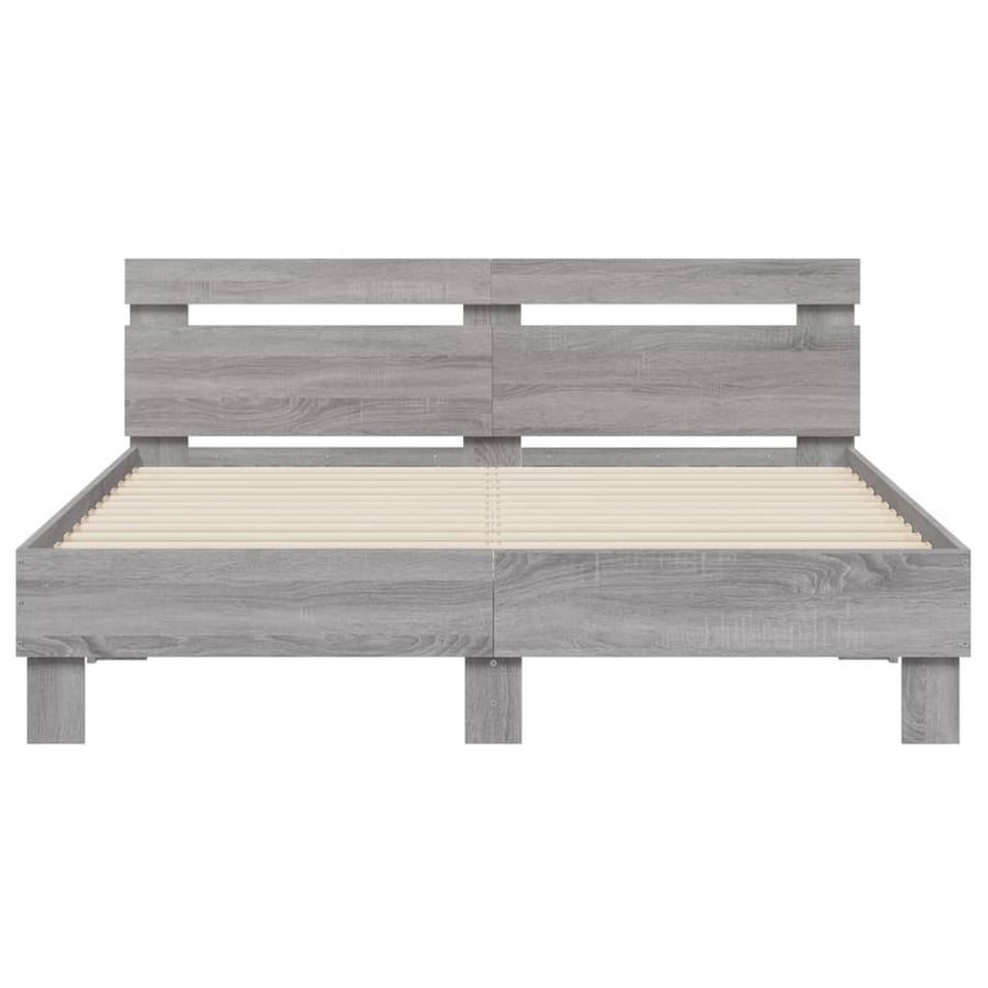 Bedframe Met Hoofdeinde Bewerkt Hout Grijs sonoma 140 x 200 cm