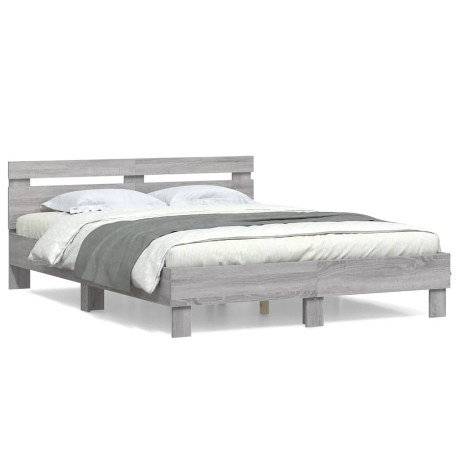 Bedframe Met Hoofdeinde Bewerkt Hout Grijs sonoma 140 x 200 cm
