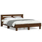 Bed frame with headboard carved wood brown oak color 140x200 cm