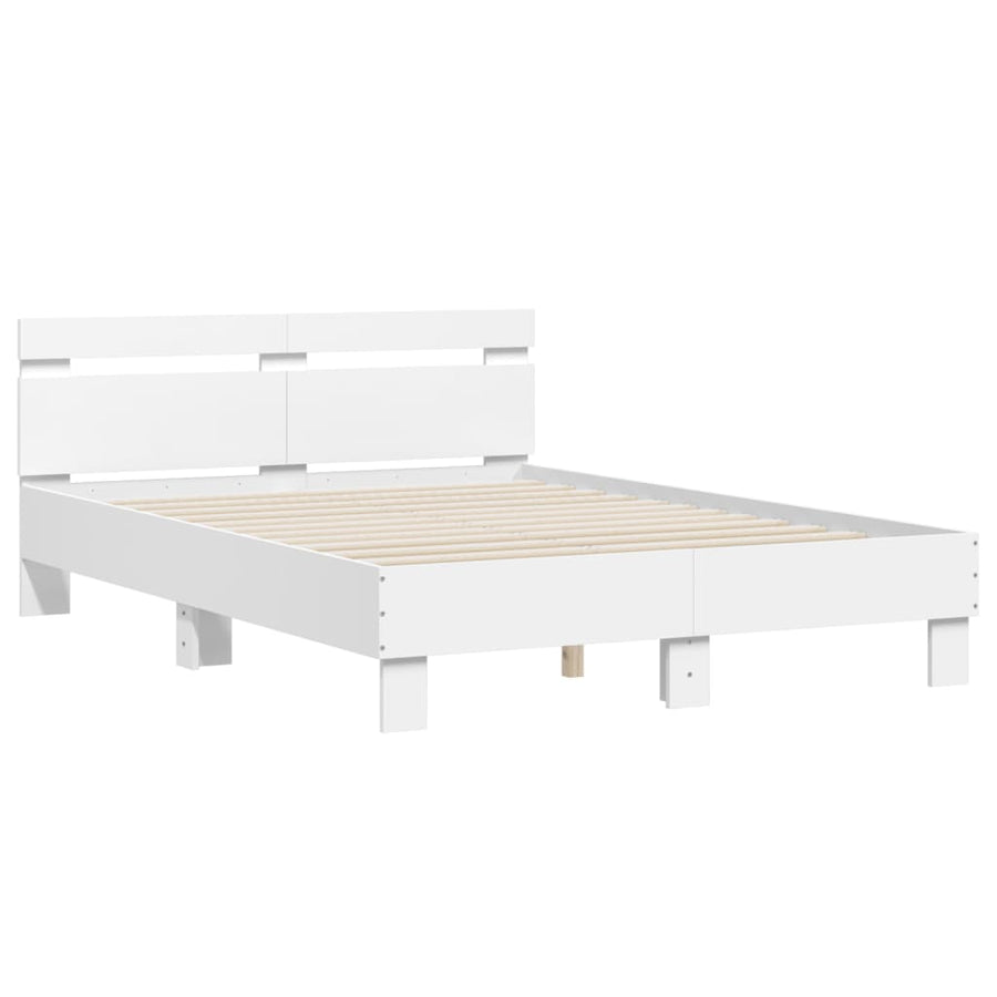 Bedframe met hoofdbord bewerkt hout wit 120x200 cm 120 x 200 cm Wit