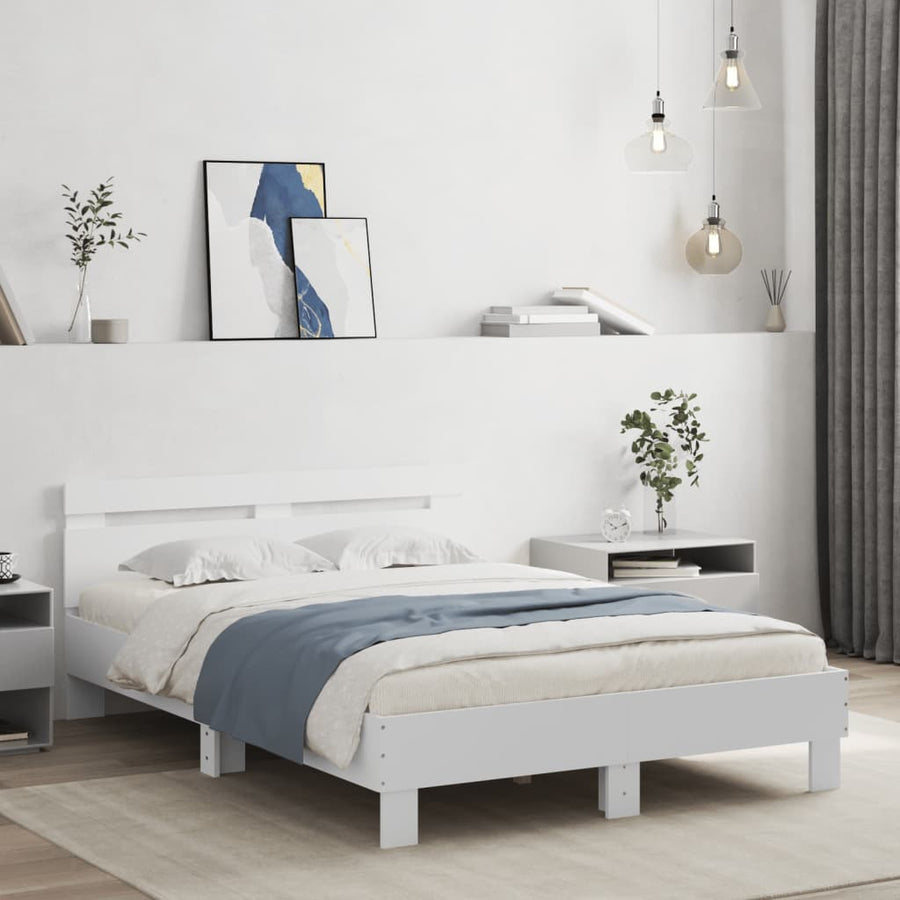 Bedframe met hoofdbord bewerkt hout wit 120x200 cm 120 x 200 cm Wit