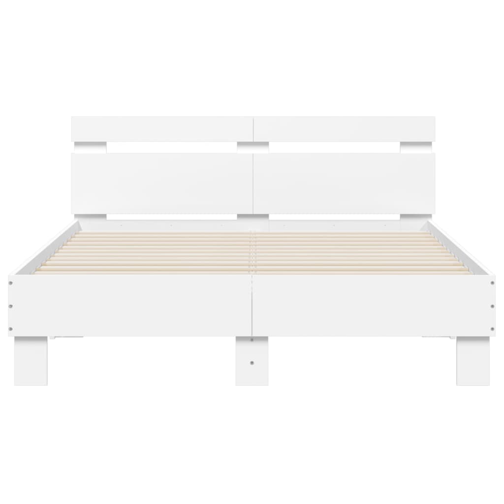 Bedframe met hoofdbord bewerkt hout wit 120x200 cm 120 x 200 cm Wit
