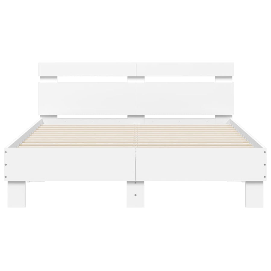 Bedframe met hoofdbord bewerkt hout wit 120x200 cm 120 x 200 cm Wit