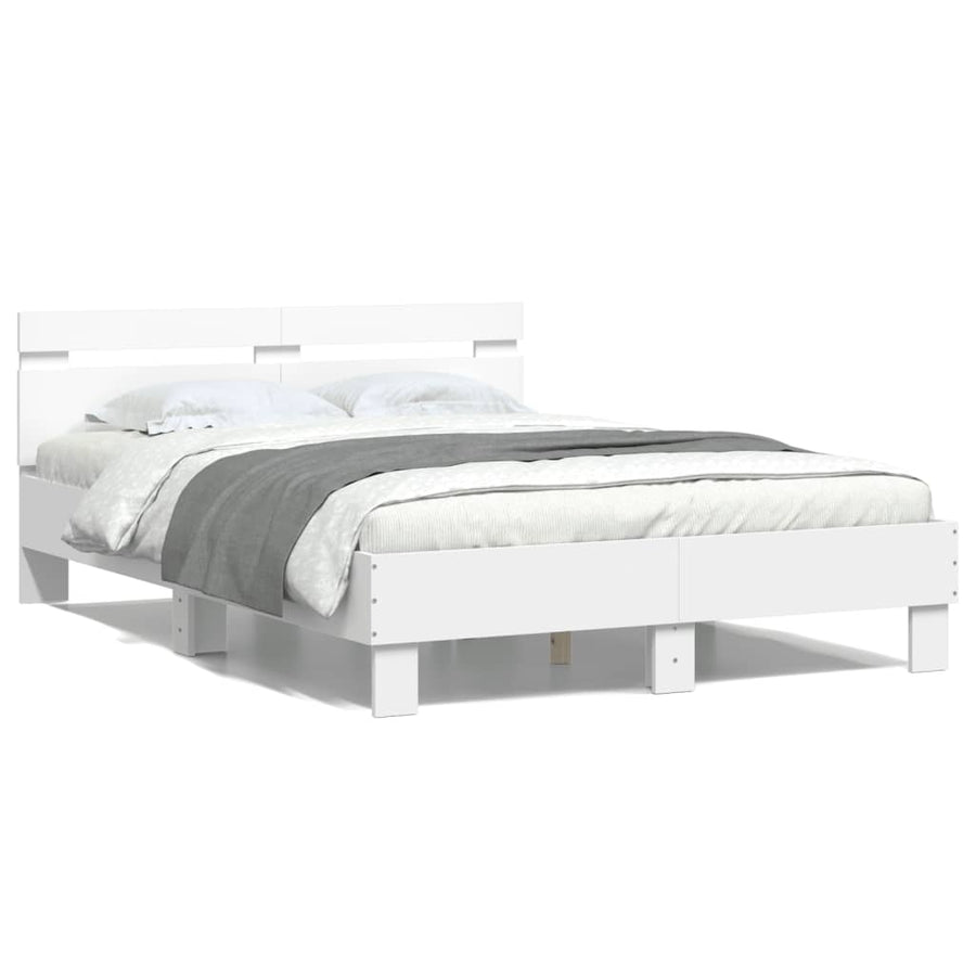 Bedframe met hoofdbord bewerkt hout wit 120x200 cm 120 x 200 cm Wit