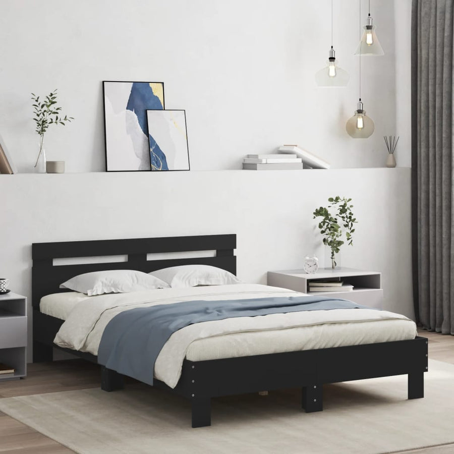 Bedframe met hoofdbord bewerkt hout zwart 120x200 cm 120 x 200 cm Zwart