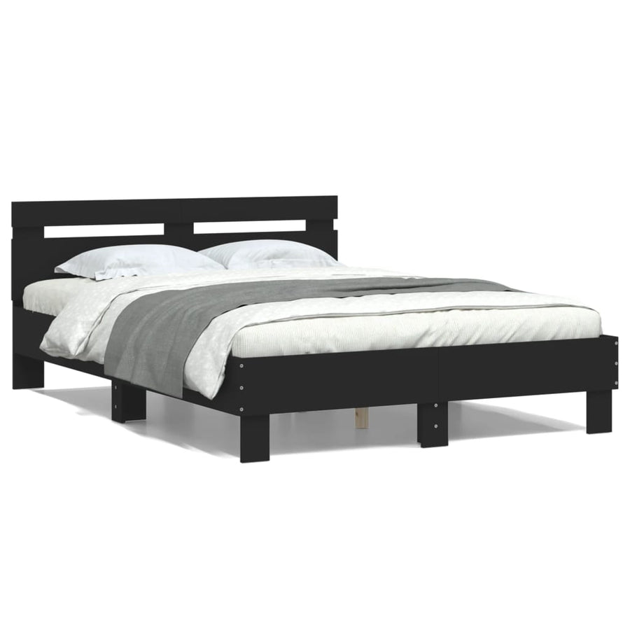 Bedframe met hoofdbord bewerkt hout zwart 120x200 cm 120 x 200 cm Zwart