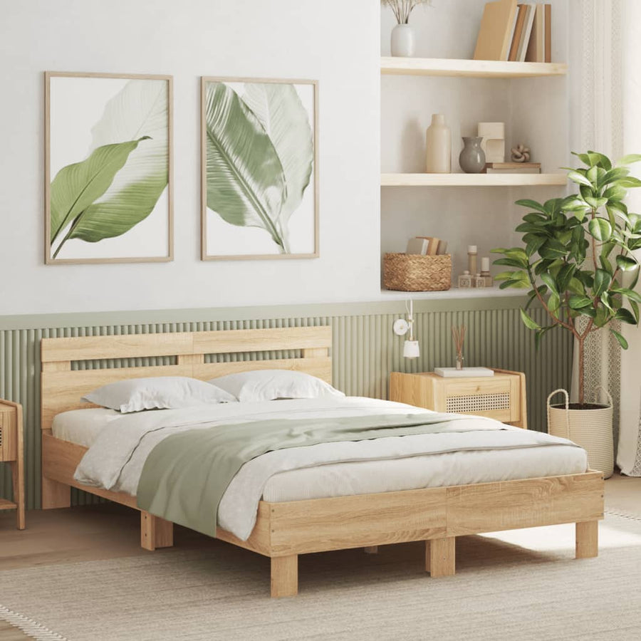 Bedframe met hoofdeinde bewerkt hout sonoma eiken 120x200 cm 120 x 200 cm Sonoma eiken