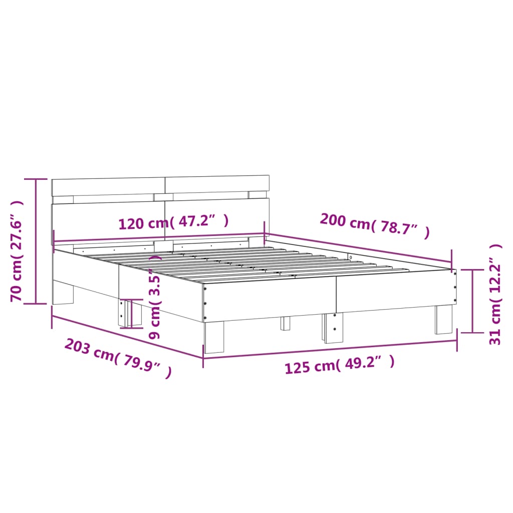 Bedframe met hoofdeinde bewerkt hout betongrijs 120x200 cm 120 x 200 cm Betongrijs