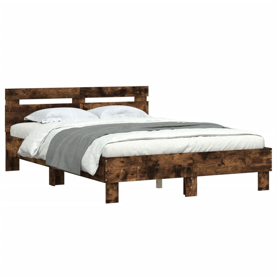 Bedframe met hoofdeinde bewerkt hout gerookt eiken 120x200 cm 120 x 200 cm Gerookt eiken