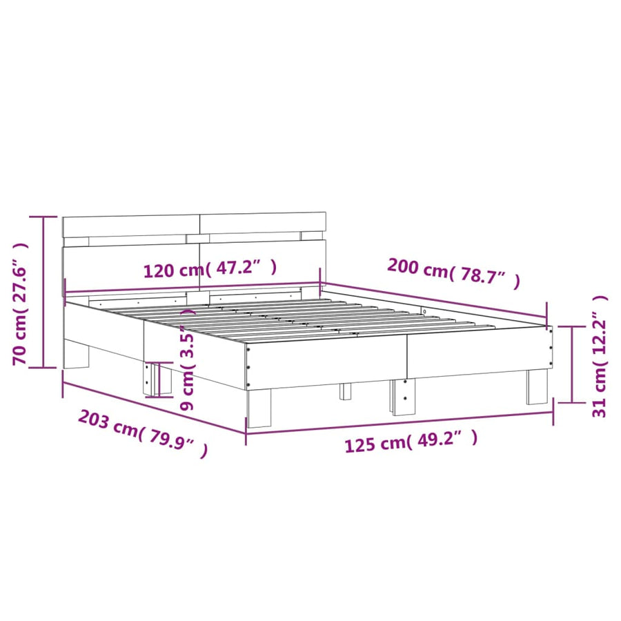 Bedframe met hoofdeinde bewerkt hout gerookt eiken 120x200 cm 120 x 200 cm Gerookt eiken