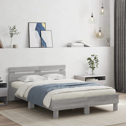 Bedframe met hoofdeinde bewerkt hout grijs sonoma 120x200 cm 120 x 200 cm Grijs sonoma
