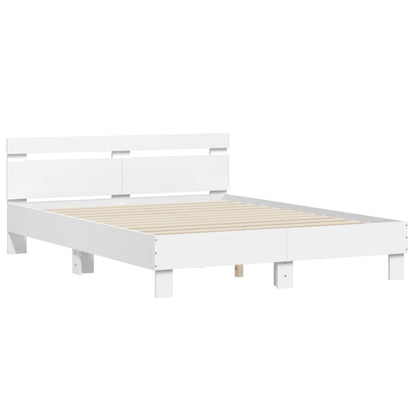 Bedframe met hoofdbord bewerkt hout wit 140x190 cm 140 x 190 cm Wit