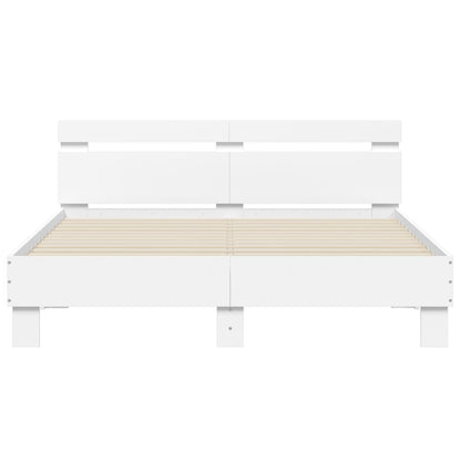 Bedframe met hoofdbord bewerkt hout wit 140x190 cm 140 x 190 cm Wit