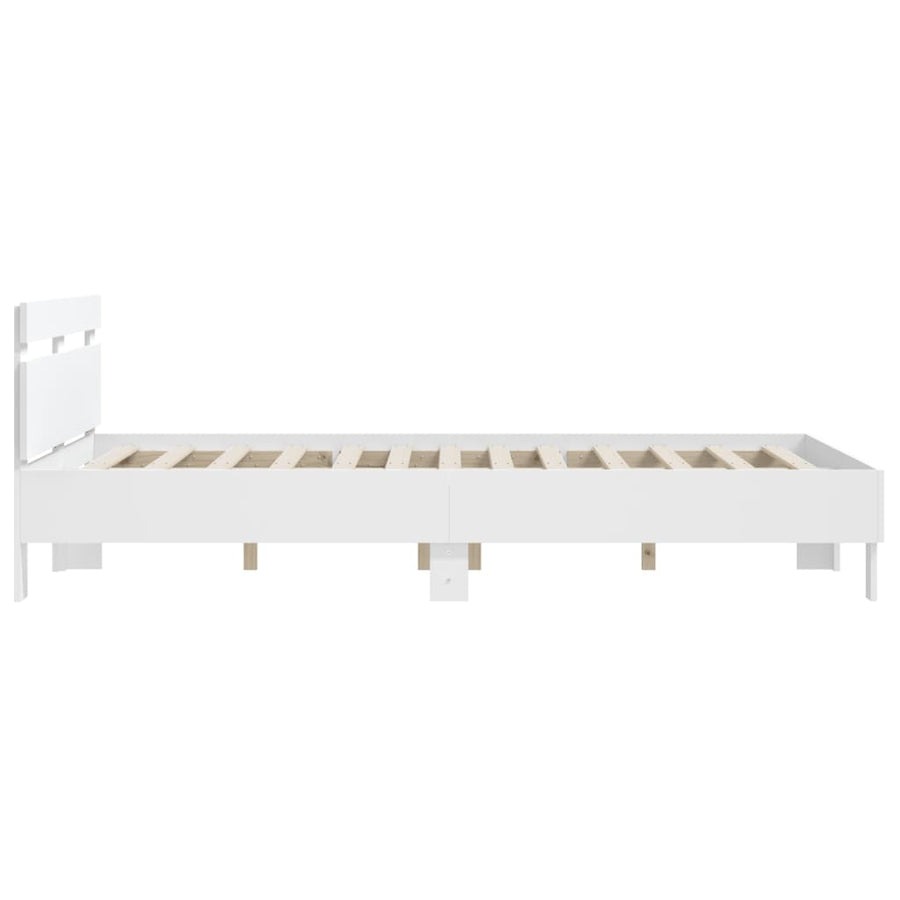 Bedframe met hoofdbord bewerkt hout wit 140x190 cm 140 x 190 cm Wit