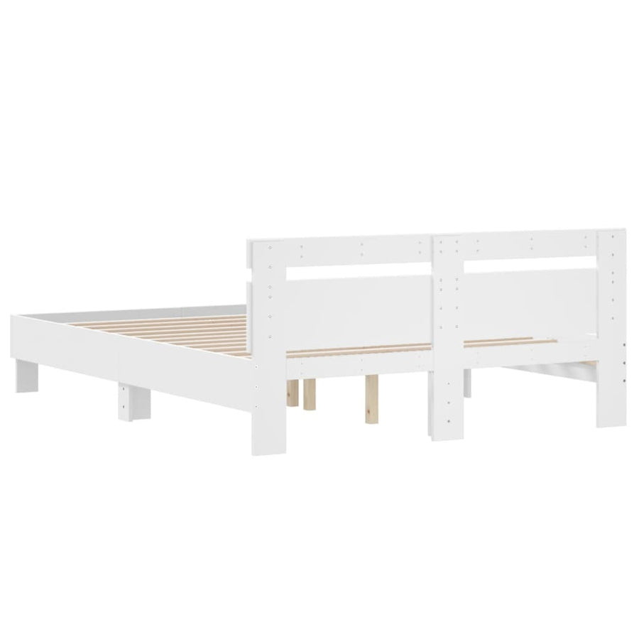 Bedframe met hoofdbord bewerkt hout wit 140x190 cm 140 x 190 cm Wit