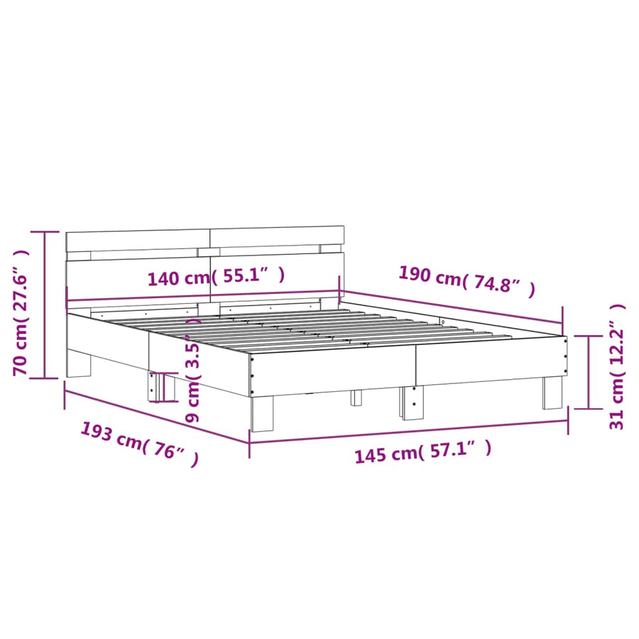 Bedframe met hoofdbord bewerkt hout wit 140x190 cm 140 x 190 cm Wit