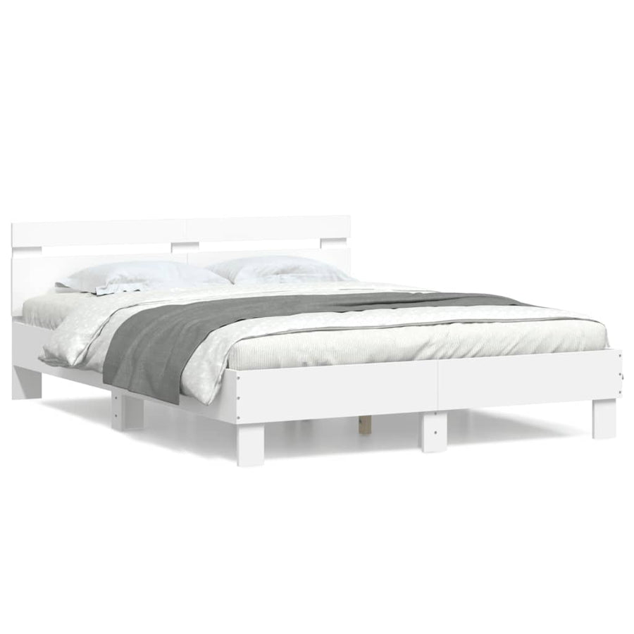 Bedframe met hoofdbord bewerkt hout wit 140x190 cm 140 x 190 cm Wit