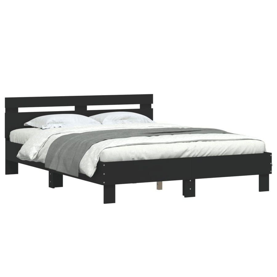 Bedframe met hoofdbord bewerkt hout zwart 140x190 cm 140 x 190 cm Zwart