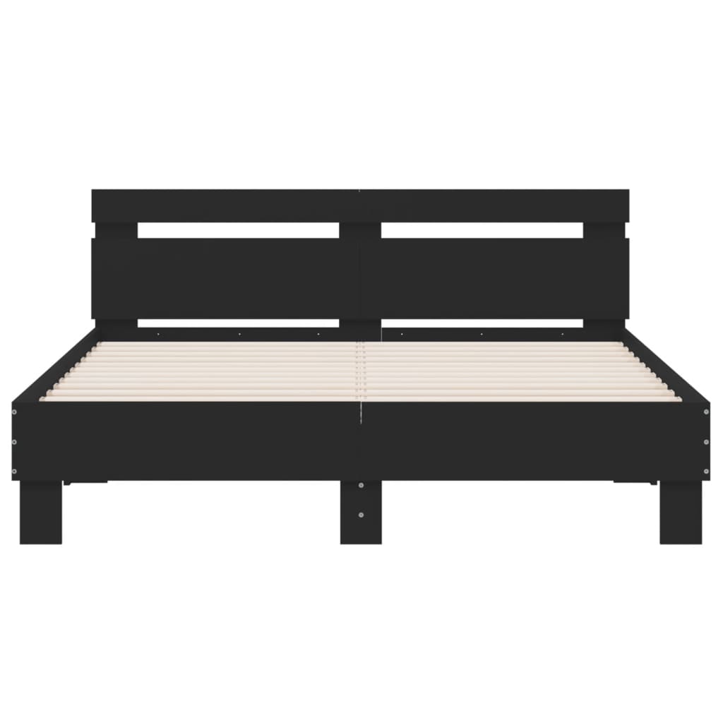 Bedframe met hoofdbord bewerkt hout zwart 140x190 cm 140 x 190 cm Zwart