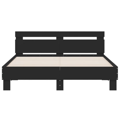 Bedframe met hoofdbord bewerkt hout zwart 140x190 cm 140 x 190 cm Zwart
