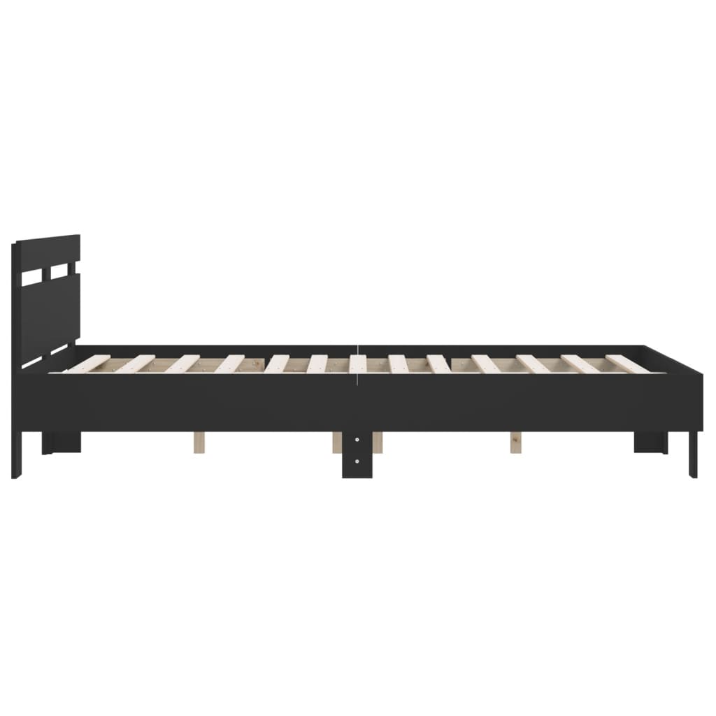 Bedframe met hoofdbord bewerkt hout zwart 140x190 cm 140 x 190 cm Zwart