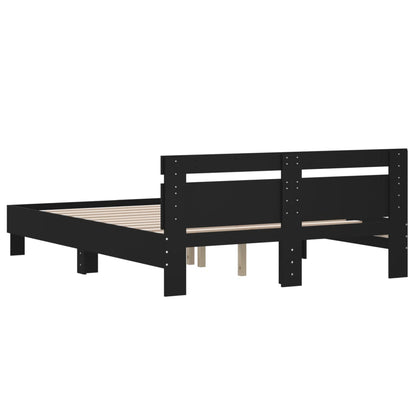 Bedframe met hoofdbord bewerkt hout zwart 140x190 cm 140 x 190 cm Zwart
