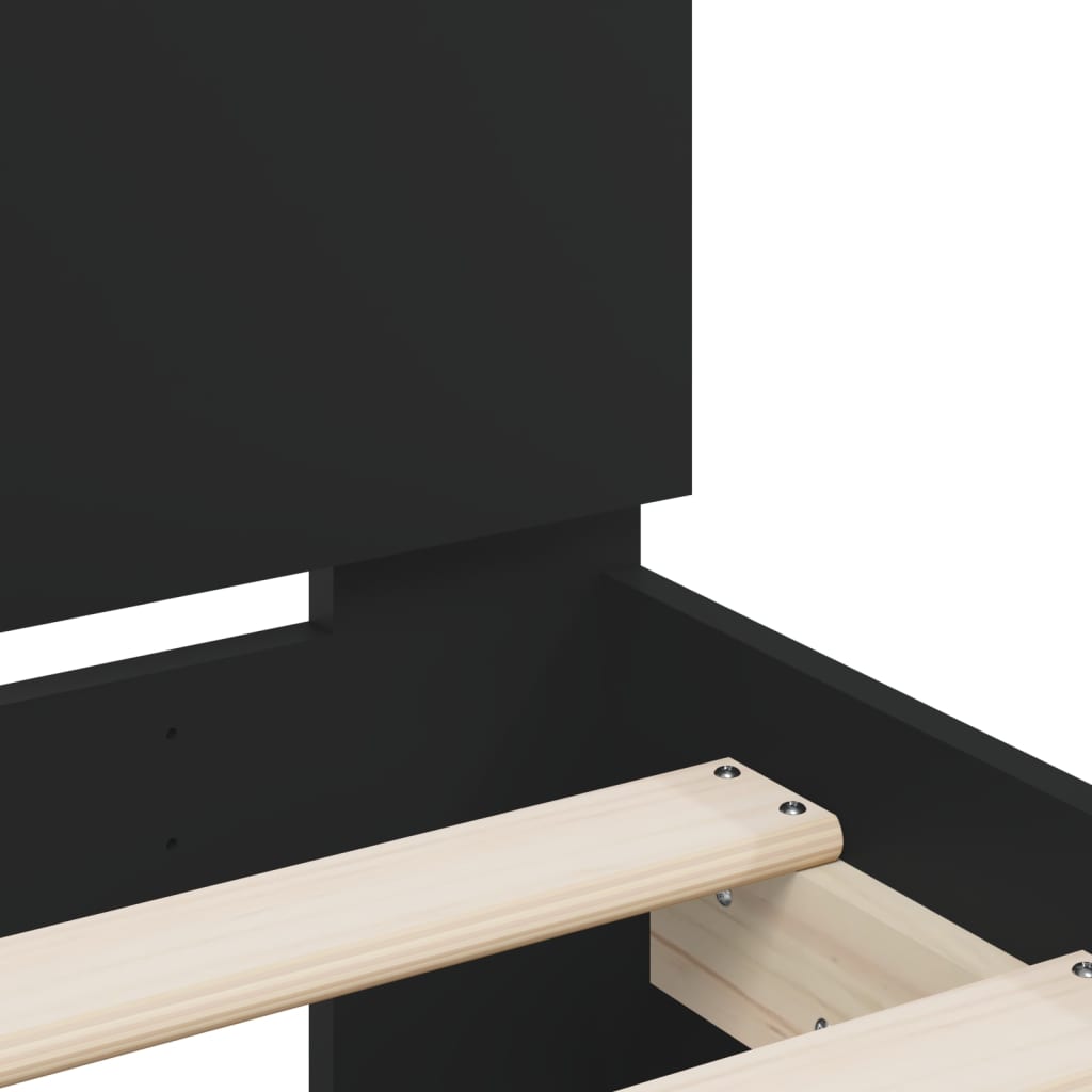 Bedframe met hoofdbord bewerkt hout zwart 140x190 cm 140 x 190 cm Zwart