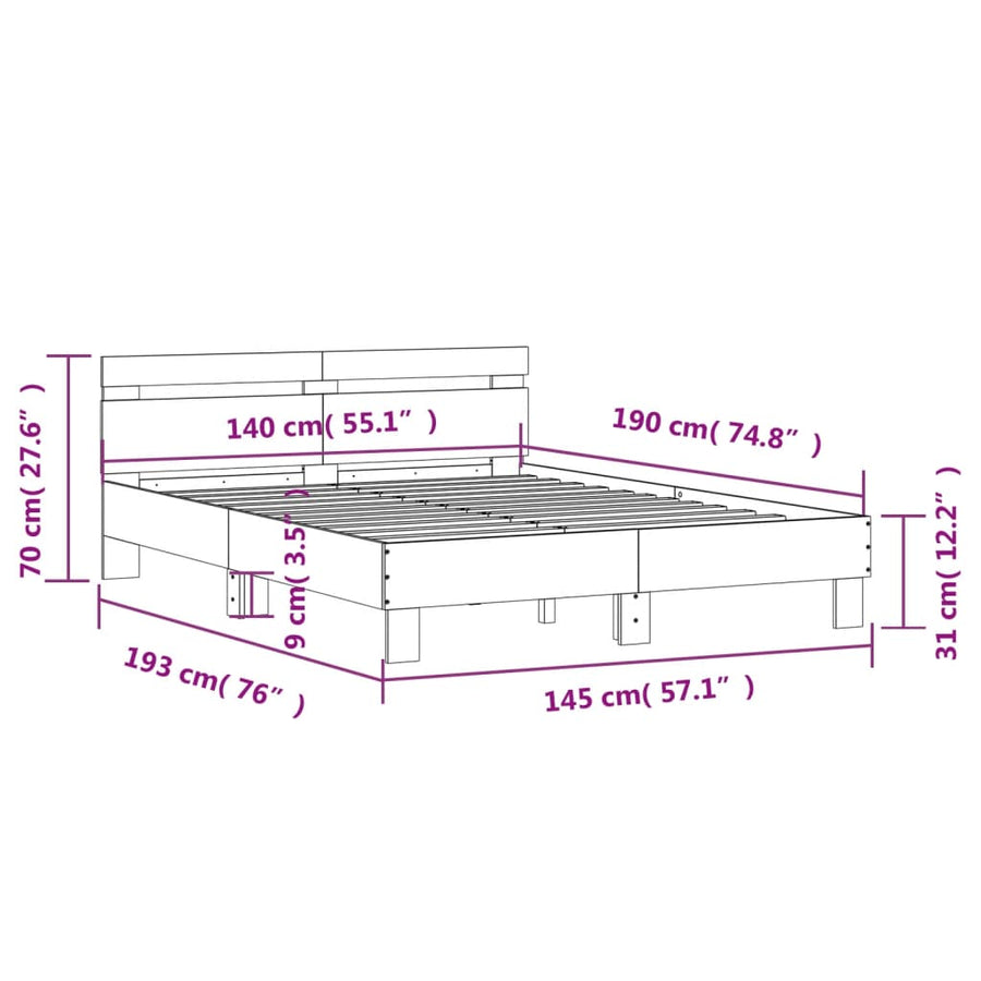Bedframe met hoofdbord bewerkt hout zwart 140x190 cm 140 x 190 cm Zwart