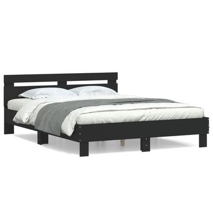 Bedframe met hoofdbord bewerkt hout zwart 140x190 cm 140 x 190 cm Zwart