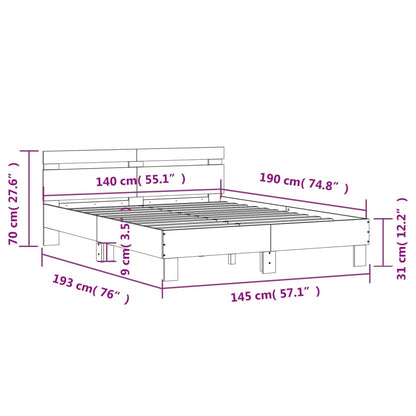 Bedframe met hoofdeinde bewerkt hout sonoma eiken 140x190 cm 140 x 190 cm Sonoma eiken