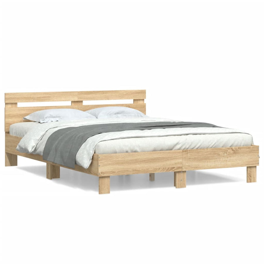 Bedframe met hoofdeinde bewerkt hout sonoma eiken 140x190 cm 140 x 190 cm Sonoma eiken