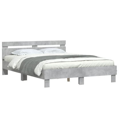 Bedframe met hoofdeinde bewerkt hout betongrijs 140x190 cm 140 x 190 cm Betongrijs