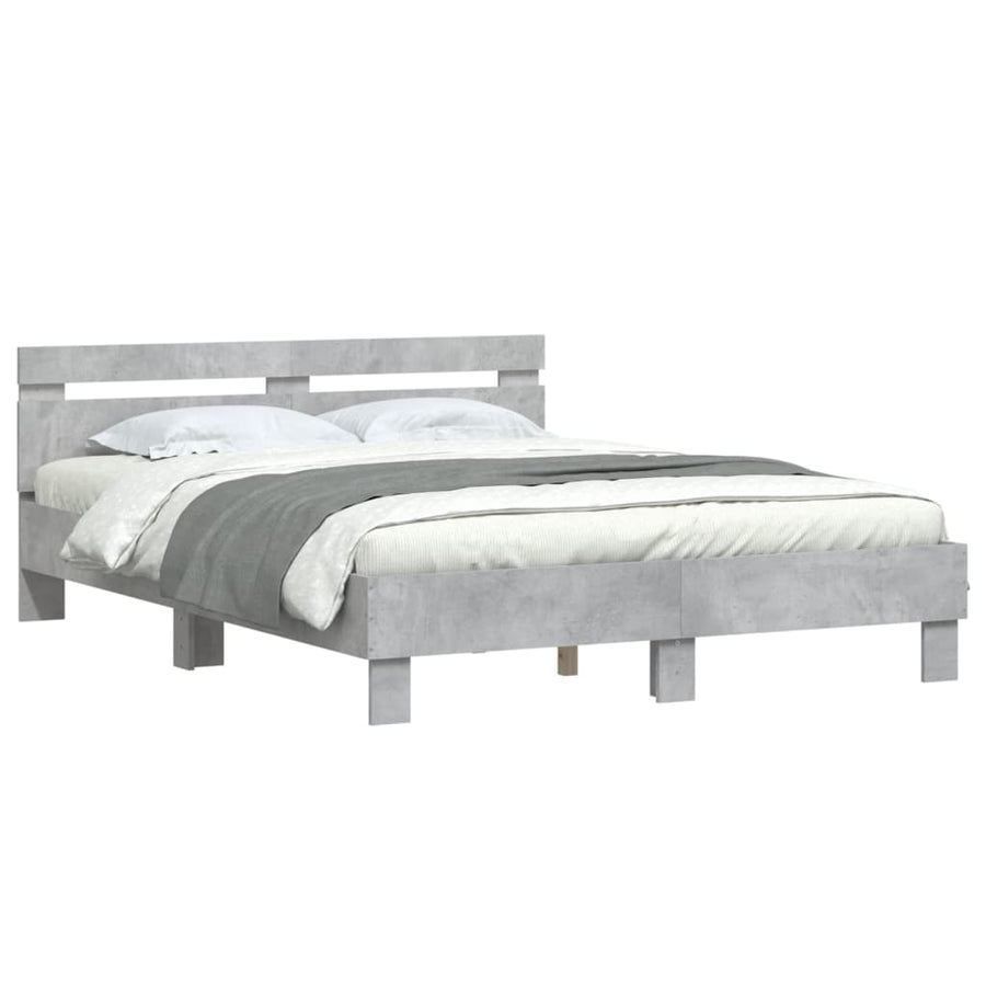 Bedframe met hoofdeinde bewerkt hout betongrijs 140x190 cm 140 x 190 cm Betongrijs