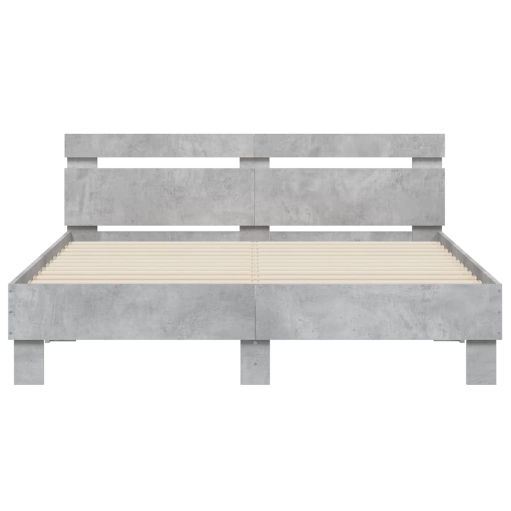 Bedframe met hoofdeinde bewerkt hout betongrijs 140x190 cm 140 x 190 cm Betongrijs