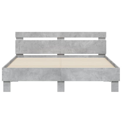 Bedframe met hoofdeinde bewerkt hout betongrijs 140x190 cm 140 x 190 cm Betongrijs