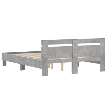 Bedframe met hoofdeinde bewerkt hout betongrijs 140x190 cm 140 x 190 cm Betongrijs