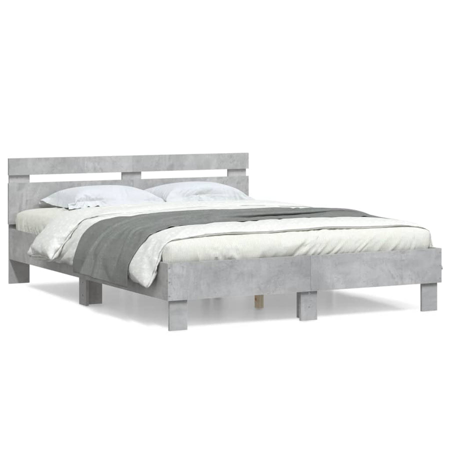 Bedframe met hoofdeinde bewerkt hout betongrijs 140x190 cm 140 x 190 cm Betongrijs