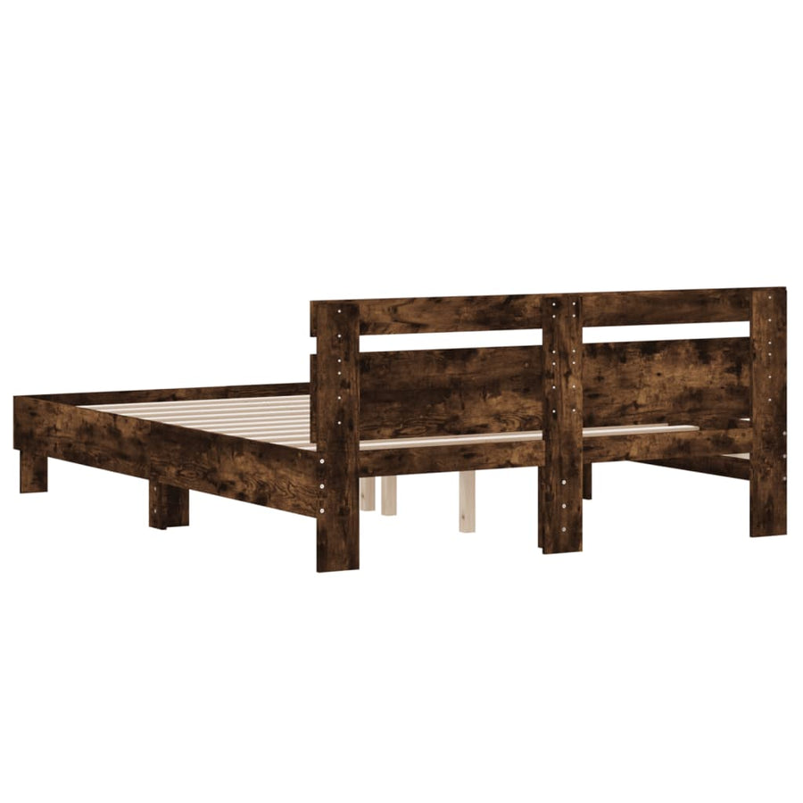 Bedframe met hoofdeinde bewerkt hout gerookt eiken 140x190 cm 140 x 190 cm Gerookt eiken