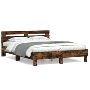 Bedframe 140x190 cm bewerkt hout gerookt eiken