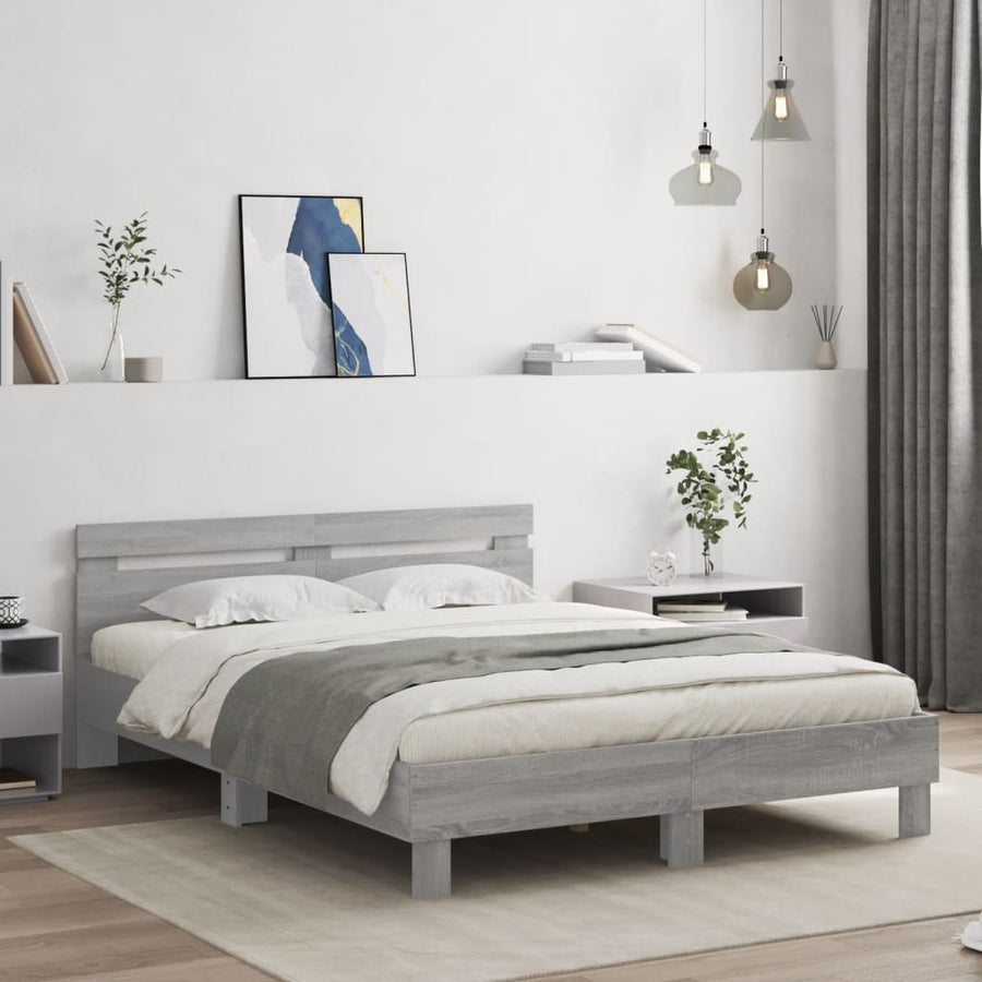 Bedframe met hoofdeinde bewerkt hout grijs sonoma 140x190 cm 140 x 190 cm Grijs sonoma