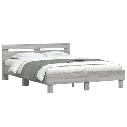 Bedframe met hoofdeinde bewerkt hout grijs sonoma 140x190 cm 140 x 190 cm Grijs sonoma