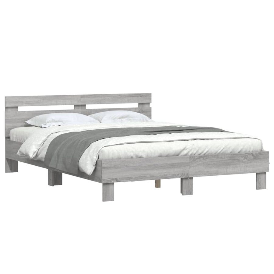 Bedframe met hoofdeinde bewerkt hout grijs sonoma 140x190 cm 140 x 190 cm Grijs sonoma