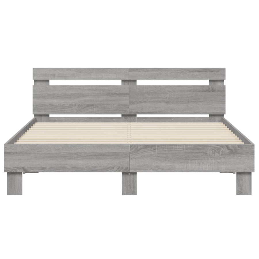 Bedframe met hoofdeinde bewerkt hout grijs sonoma 140x190 cm 140 x 190 cm Grijs sonoma