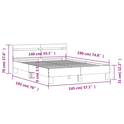 Bedframe met hoofdeinde bewerkt hout grijs sonoma 140x190 cm 140 x 190 cm Grijs sonoma