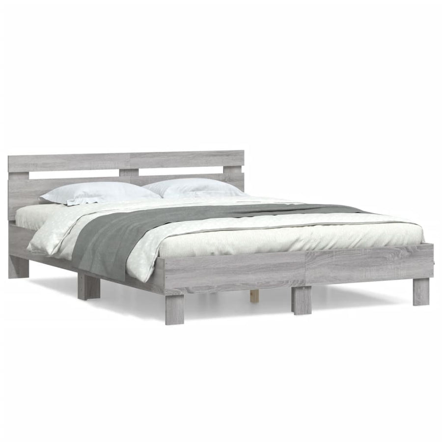 Bedframe met hoofdeinde bewerkt hout grijs sonoma 140x190 cm 140 x 190 cm Grijs sonoma